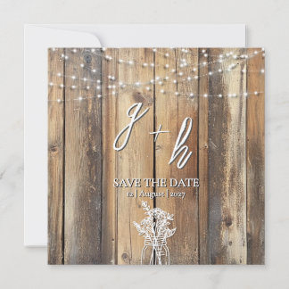 Rustic Wood String Lights Mason Jar Save the Dates