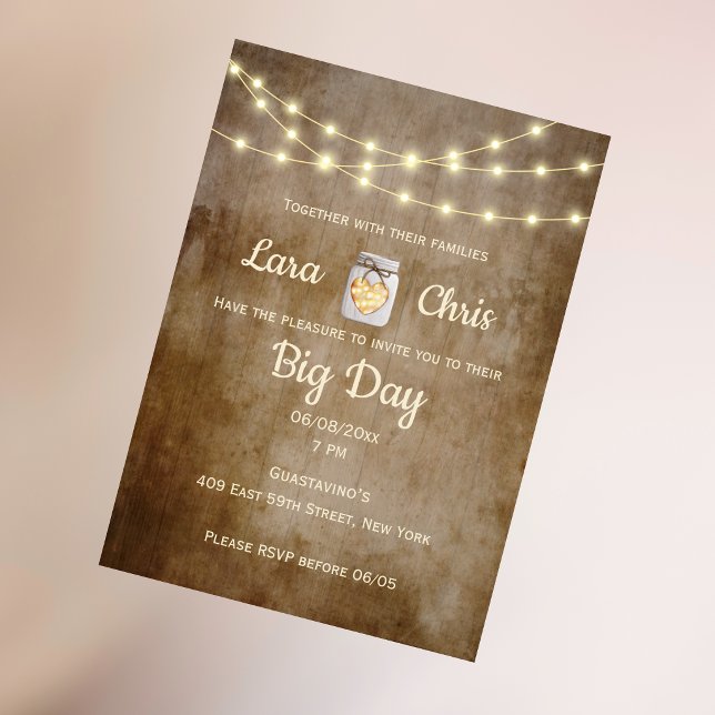 Rustic Wood String Lights & Mason Jar Wedding  Invitation (Creator Uploaded)