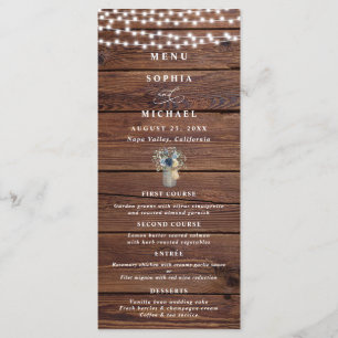 Rustic Wood String Lights Mason Jar Wedding Menu