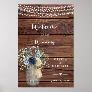 Rustic Wood String Lights Mason Jar Welcome Poster
