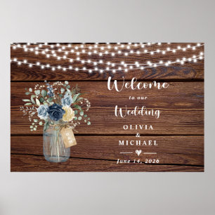 Rustic Wood String Lights Mason Jar Welcome Poster