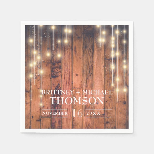 Rustic Wood String Lights Napkins (Front)