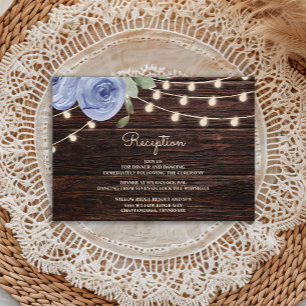 Rustic Wood String Lights Periwinkle Blue Floral Enclosure Card