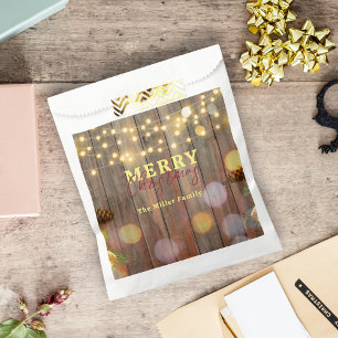 Rustic Wood String Lights Pine Cones Christmas Favour Bag