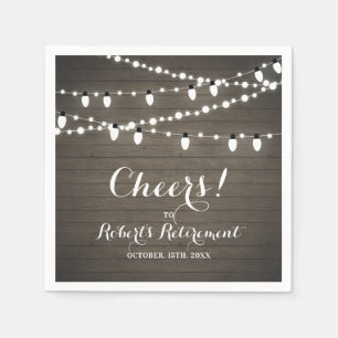 Rustic Wood & String Lights Retirement Party Napkin