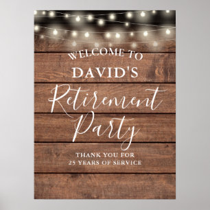 Rustic Wood String Lights Retirement Party Poster