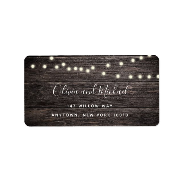Rustic Wood String Lights Return Address Label (Front)