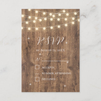Rustic Wood & String Lights RSVP Card | Barn