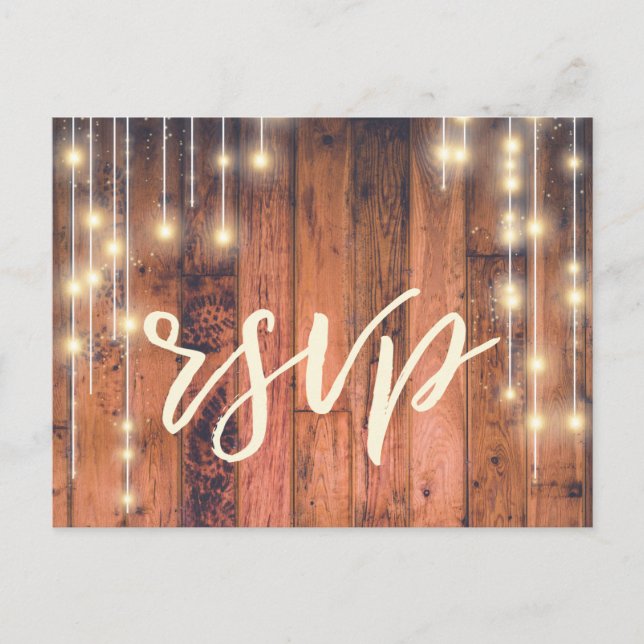 Rustic Wood String Lights | RSVP Postcard (Front)