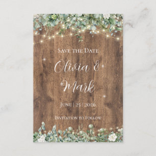 Rustic Wood & String Lights Save the Date Barn Enclosure Card
