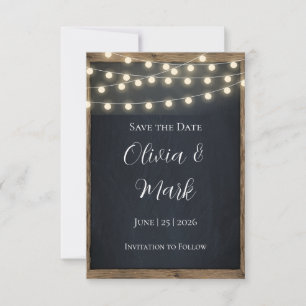 Rustic Wood & String Lights Save the Date Barn RSVP Card