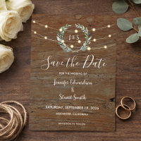 Rustic wood string lights Save the Date