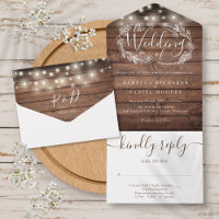 Rustic Wood String Lights Script Floral Wedding