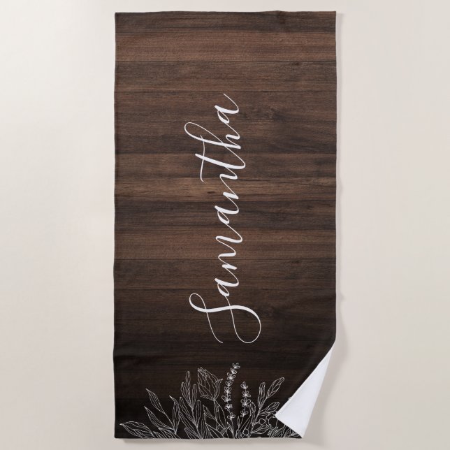 Rustic Wood String Lights Script Personalised Beach Towel (Front)