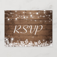 Rustic Wood String Lights Snowflakes Wedding RSVP