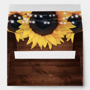 Rustic Wood String Lights Sunflower Return Address Envelope
