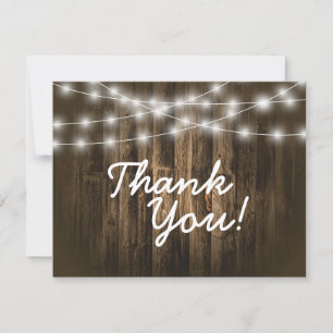 Rustic Wood String Lights Thank You Note Card