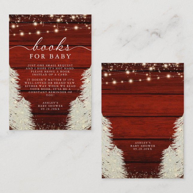 Rustic Wood String Lights Tree Books For Baby Enclosure Card (Front/Back)