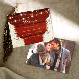Rustic Wood String Lights Trees Photo RSVP Card