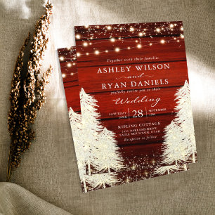 Rustic Wood   String Lights   Trees Wedding Invitation