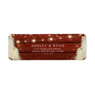 Rustic Wood String Lights Trees Wedding Return Address Label