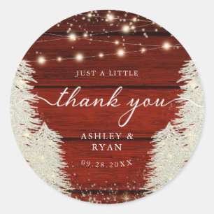 Rustic Wood String Lights Trees Wedding Thank You Classic Round Sticker