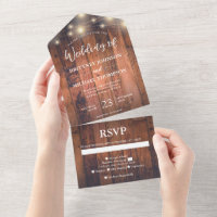 Rustic Wood String Lights Wedding All In One Invit