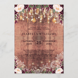 Rustic Wood & String Lights Wedding  Bridal Shower Invitation