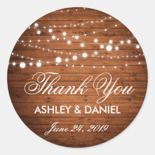 Rustic Wood String Lights Wedding Favour Stickers