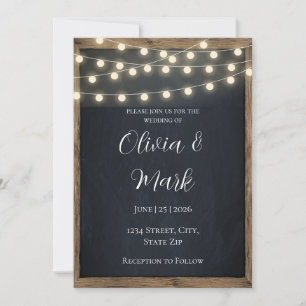 Rustic Wood & String Lights Wedding Invitation