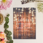 Rustic Wood String Lights Wedding Invitation<br><div class="desc">This rustic boho inspired wedding invitation template features string lights with a rustic brown wood background. All text style,  colours,  sizes can be modified to fit your needs.</div>