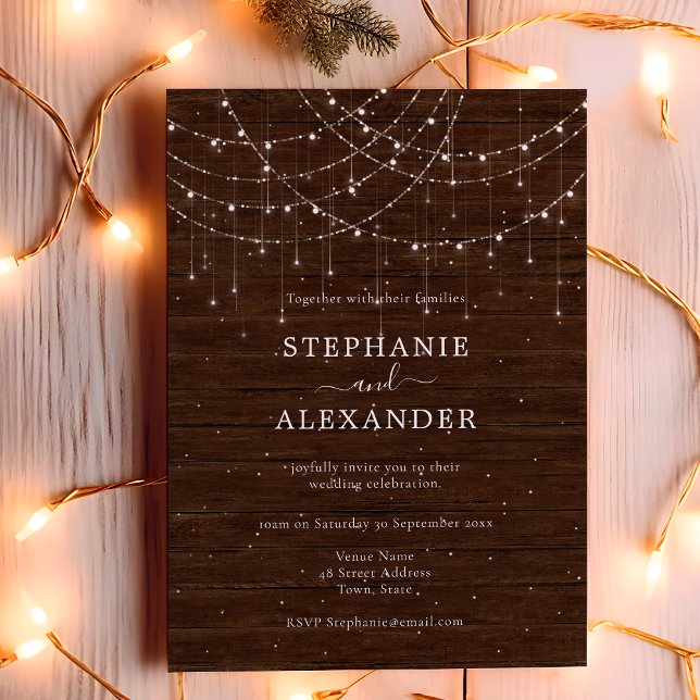 Rustic Wood String Lights Wedding Invitation (Creator Uploaded)