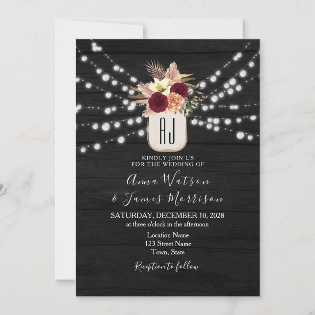Rustic Wood String Lights Wedding Invitation (Front)