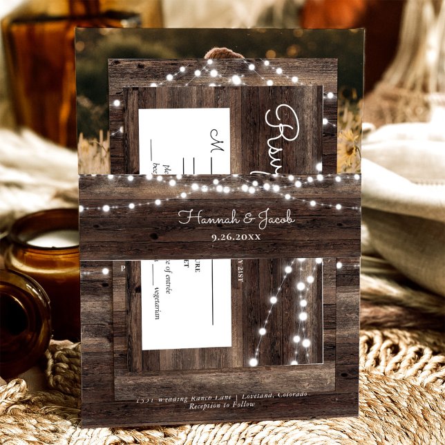 Rustic Wood String Lights Wedding Invitation Belly Band (Creator Uploaded)