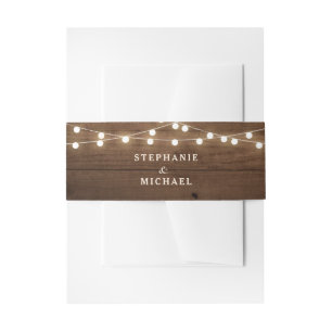 Rustic Wood String lights Wedding Invitation Belly Band