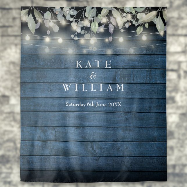 Rustic Wood String Lights Wedding Photo Backdrop Tapestry (Creator Uploaded)