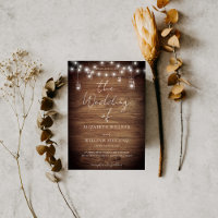 Rustic Wood String Lights Wedding QR Code RSVP
