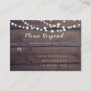 Rustic Wood String Lights Wedding RSVP Cards