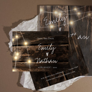 Rustic Wood String Lights  Wedding Save the Date