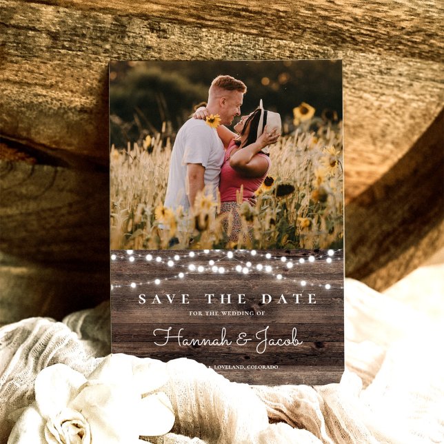 Rustic Wood String Lights Wedding Save The Date (Creator Uploaded)