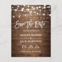 Rustic Wood String Lights Wedding Save the Date