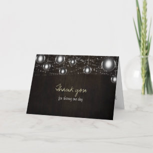 Rustic Wood String Lights Wedding Thank You Card