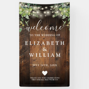 Rustic Wood String Lights Wedding Welcome  Banner