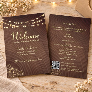 Rustic Wood String Lights Wedding Welcome Letter Invitation