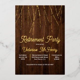 Rustic Wood String of lights Retirement Party