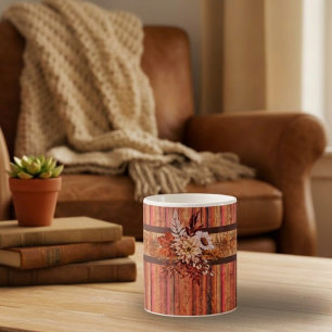 Rustic Wood Stripes and Flowers Coffee Mug