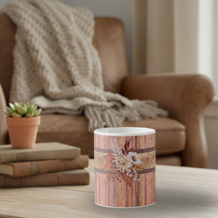 Rustic Wood Stripes and Flowers Coffee Mug