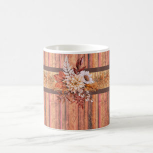 Rustic Wood Stripes and Flowers Coffee Mug