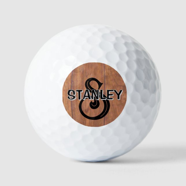 Rustic Wood-Style Personalised Golf Balls (Front)
