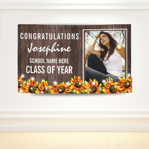 Rustic Wood Sunflower 2025 Graduation Photo Banner
